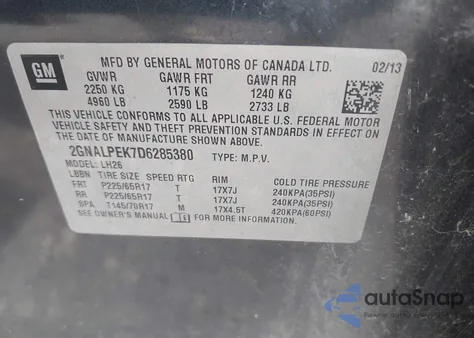 2013 Chevrolet Equinox 2Lt z USA, uszkodzony, nr VIN 2GNALPEK7D6285380